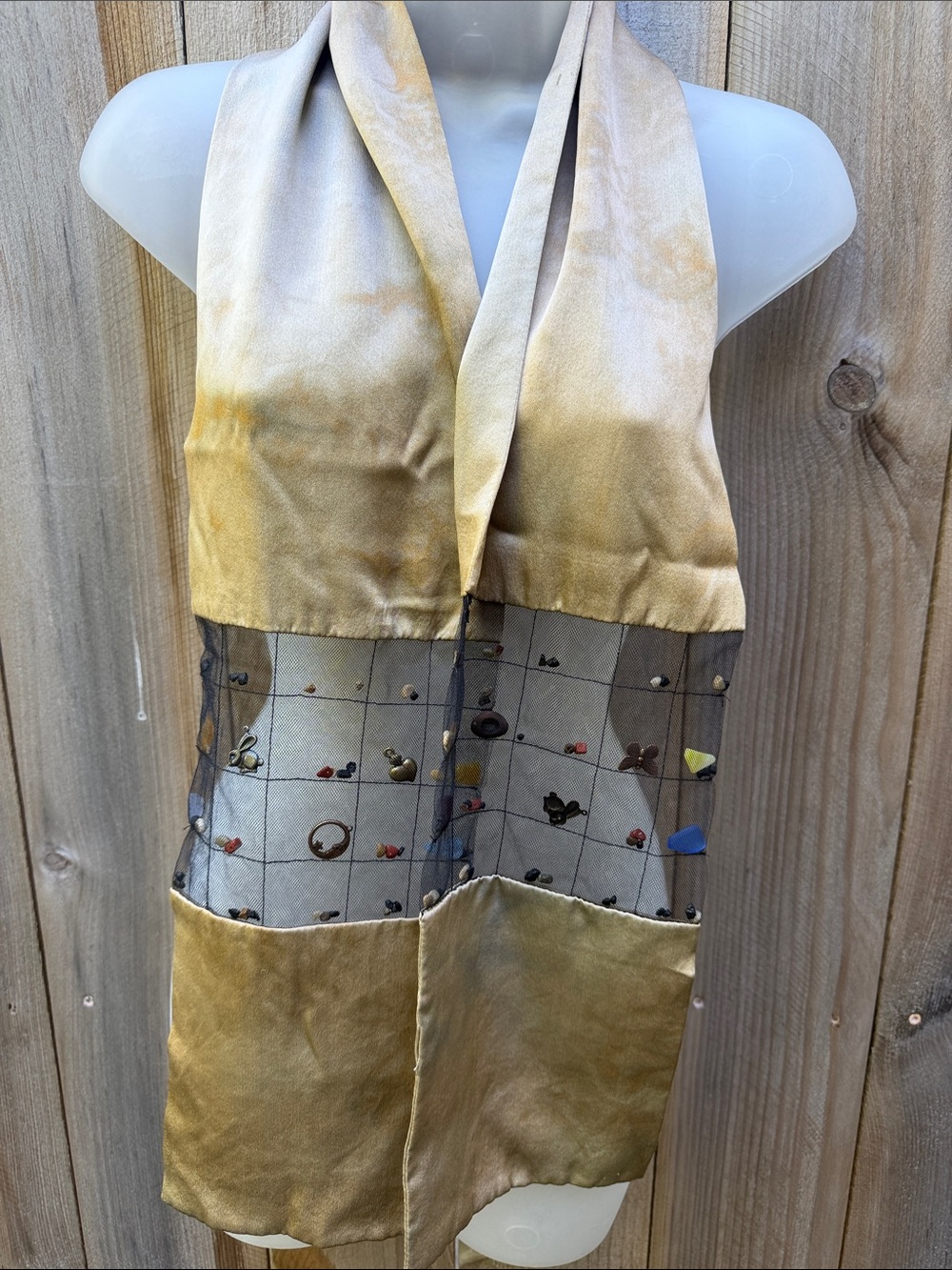 Guignon Design VTG Gold/Bronze Scarf Wrap w/ Mesh Panel & Free-Floating Charm